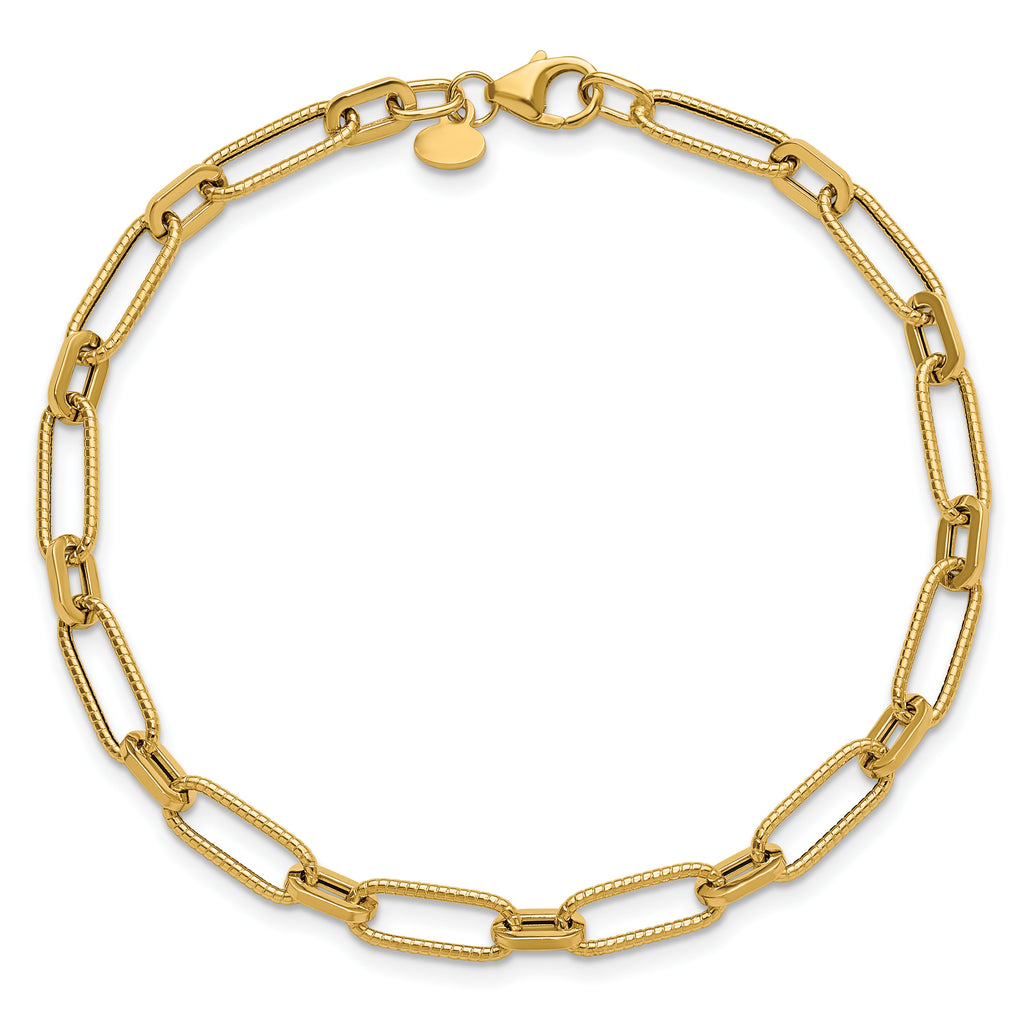14K Polished Textured Fancy Link Bracelet