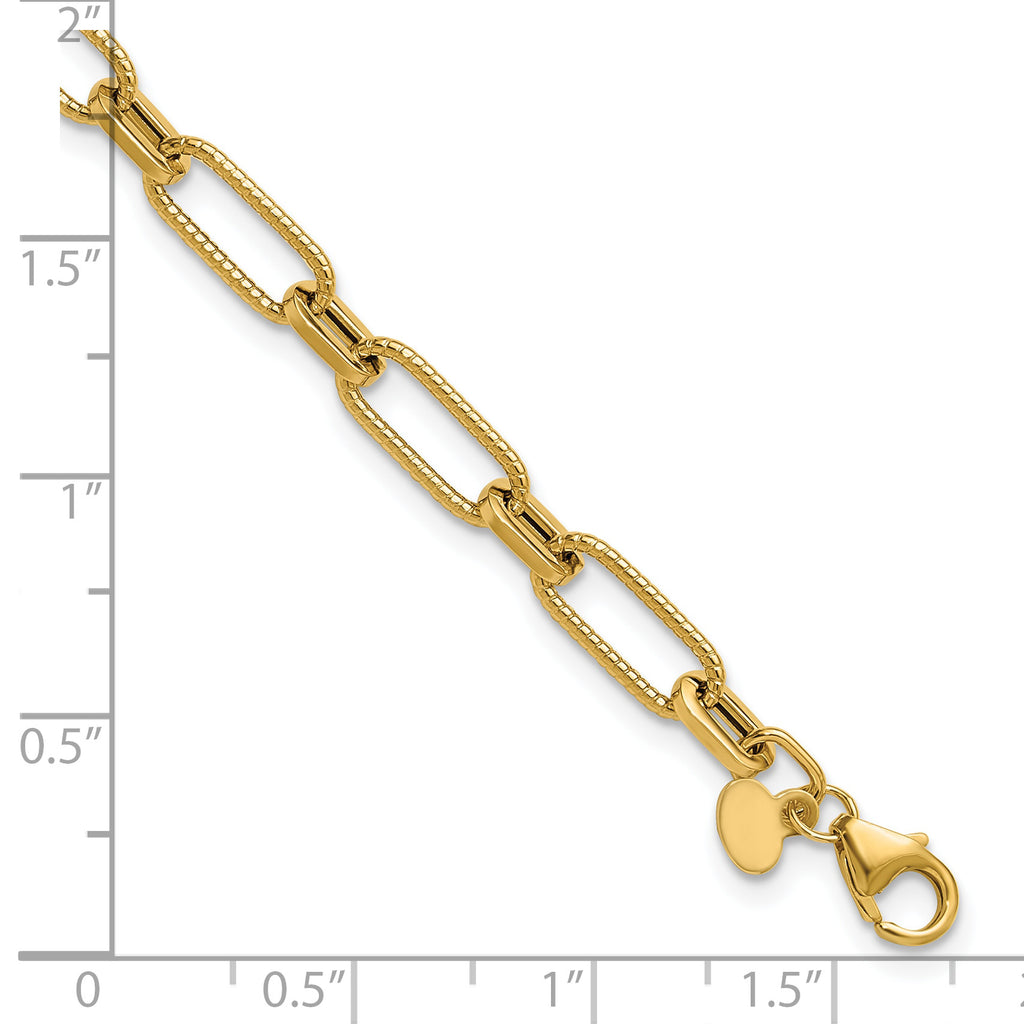 14K Polished Textured Fancy Link Bracelet
