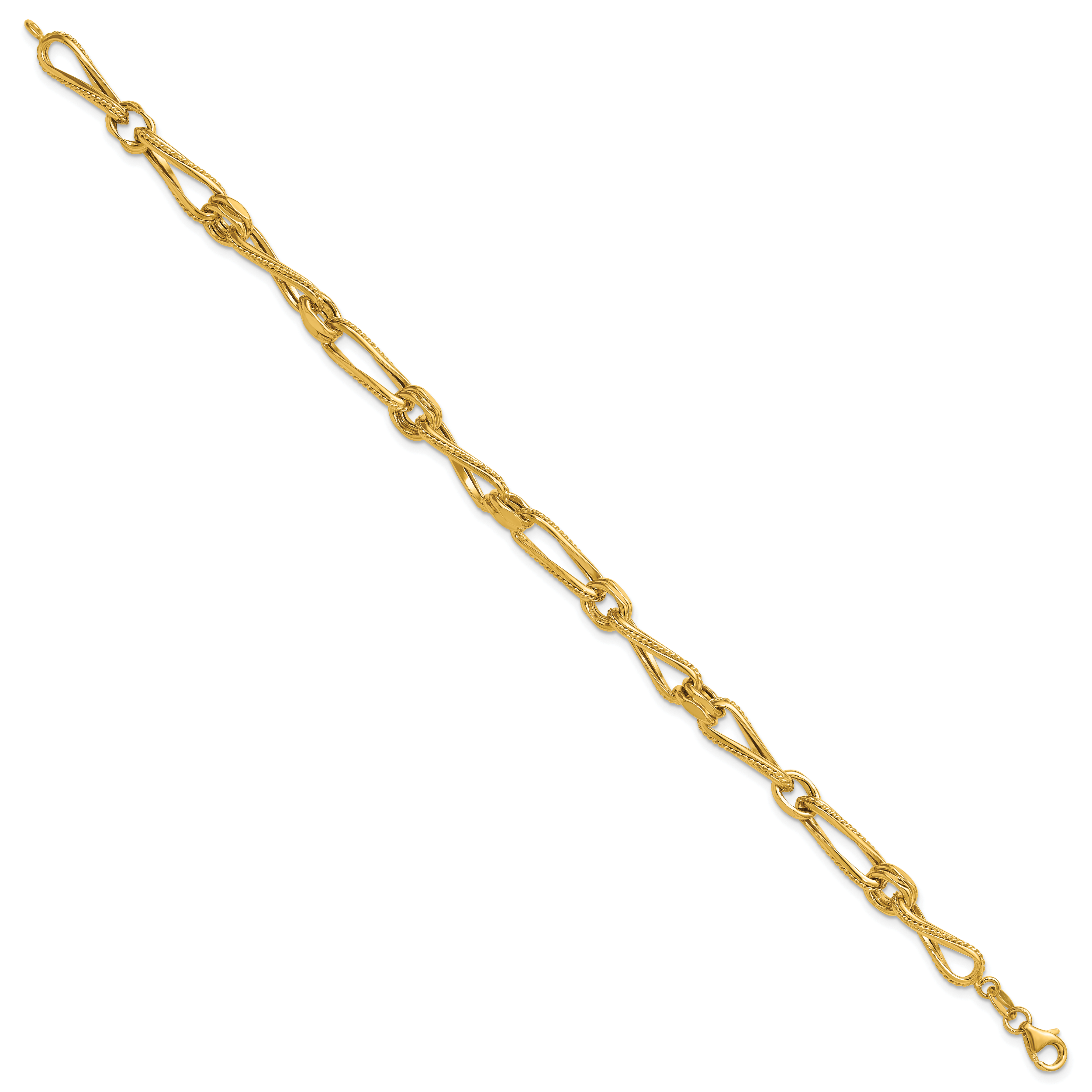 14K Polished and Textured Twisted Link Bracelet
