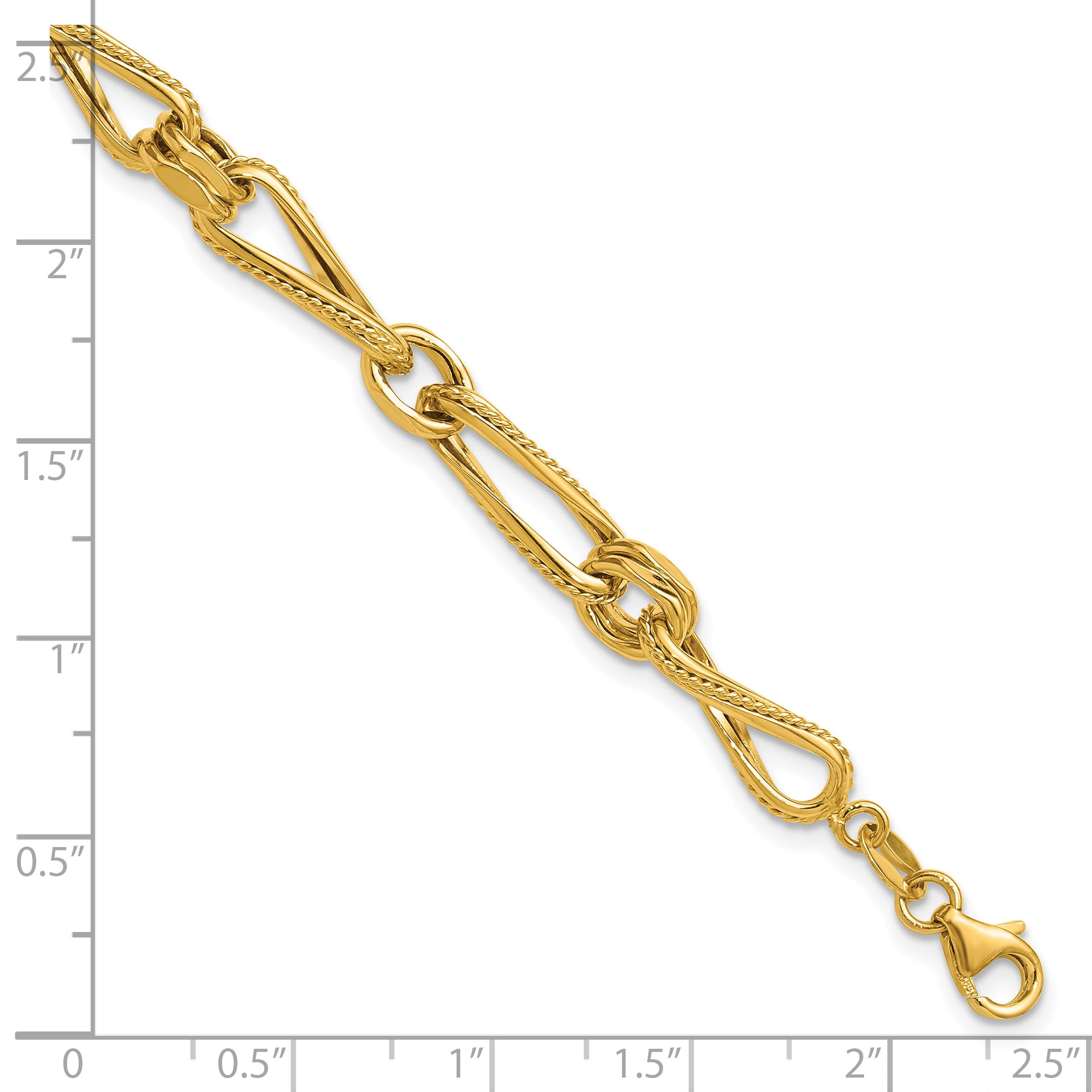 14K Polished and Textured Twisted Link Bracelet