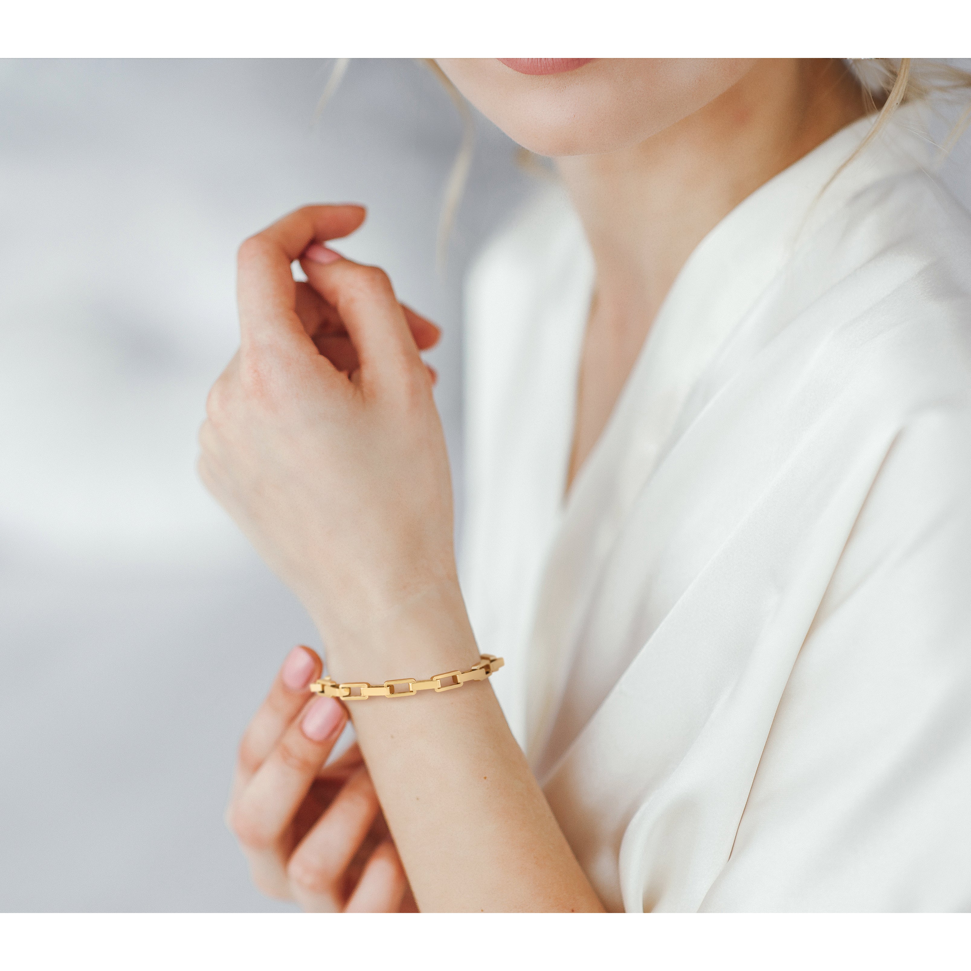14K Polished Fancy Rectangular Link Bracelet