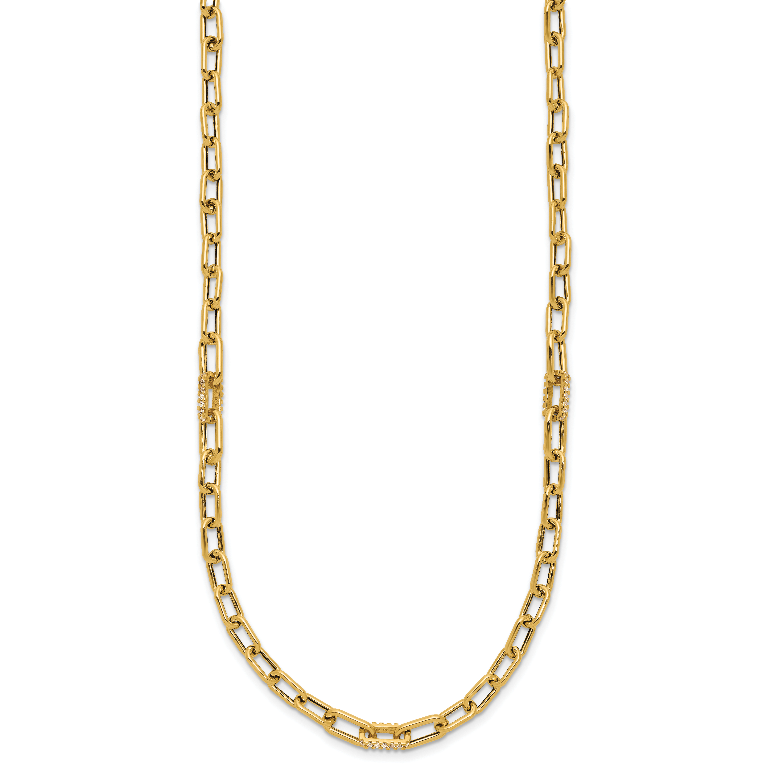14K Polished CZ Fancy Paperclip Link Necklace Secondary image