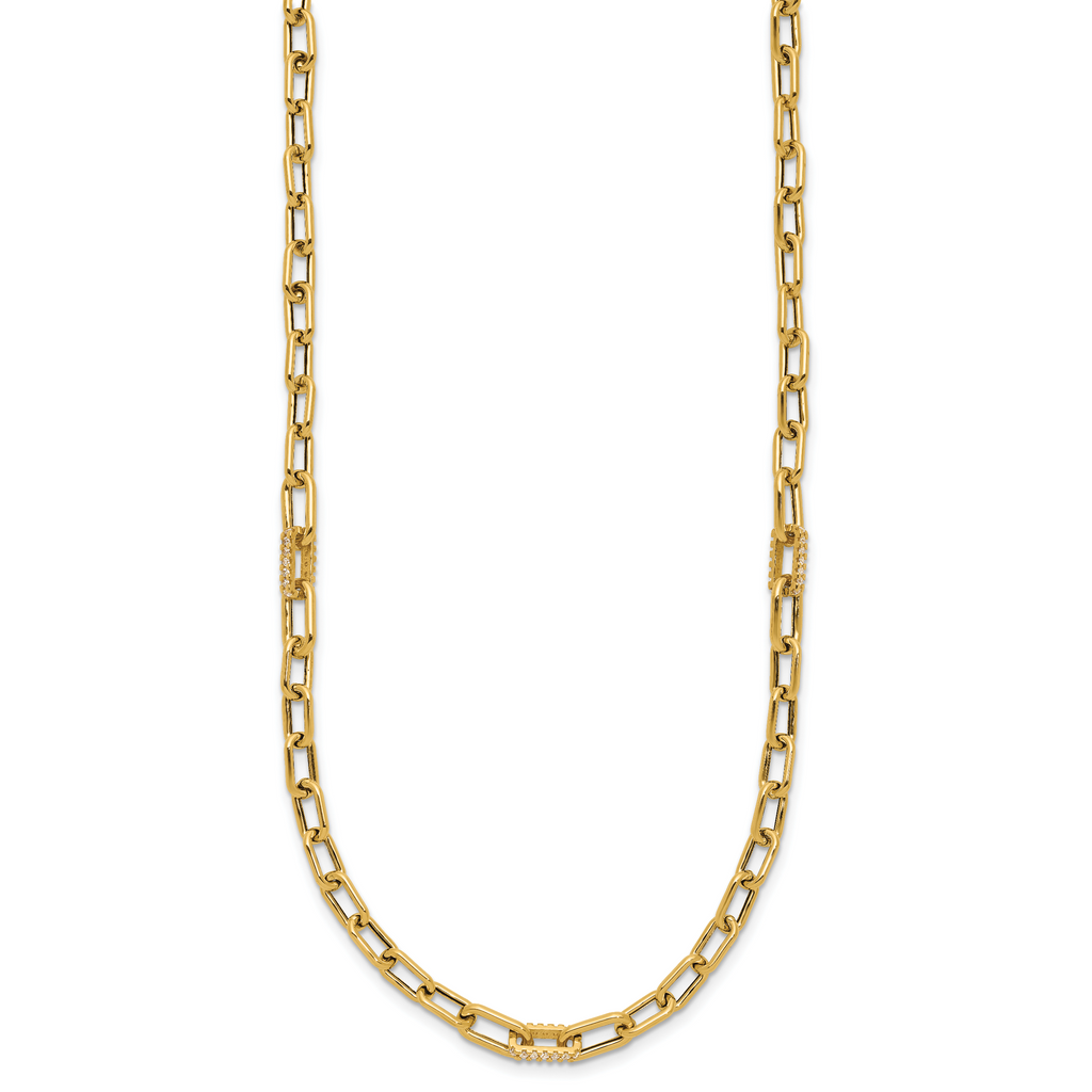 14K Polished CZ Fancy Paperclip Link Necklace