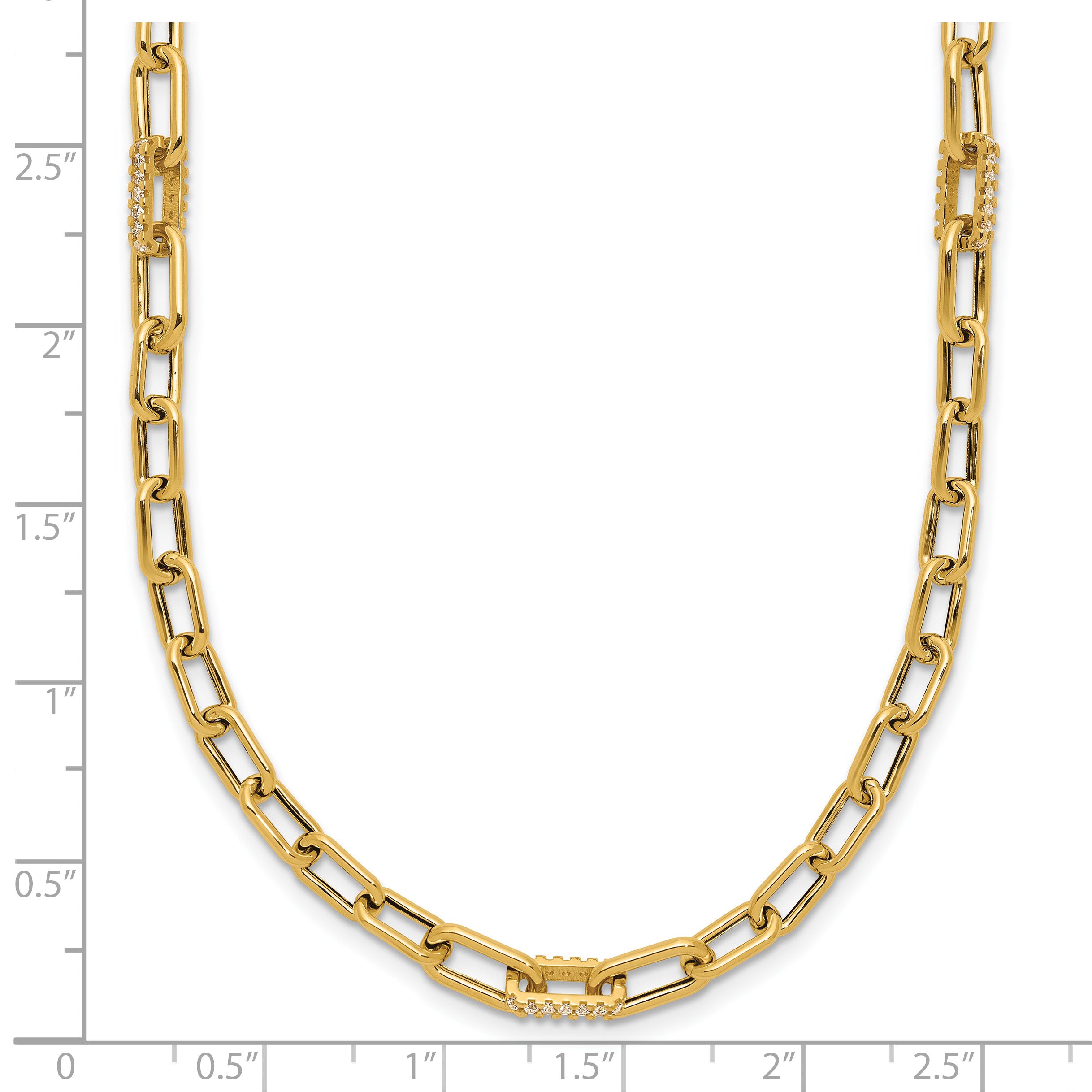 14K Polished CZ Fancy Paperclip Link Necklace