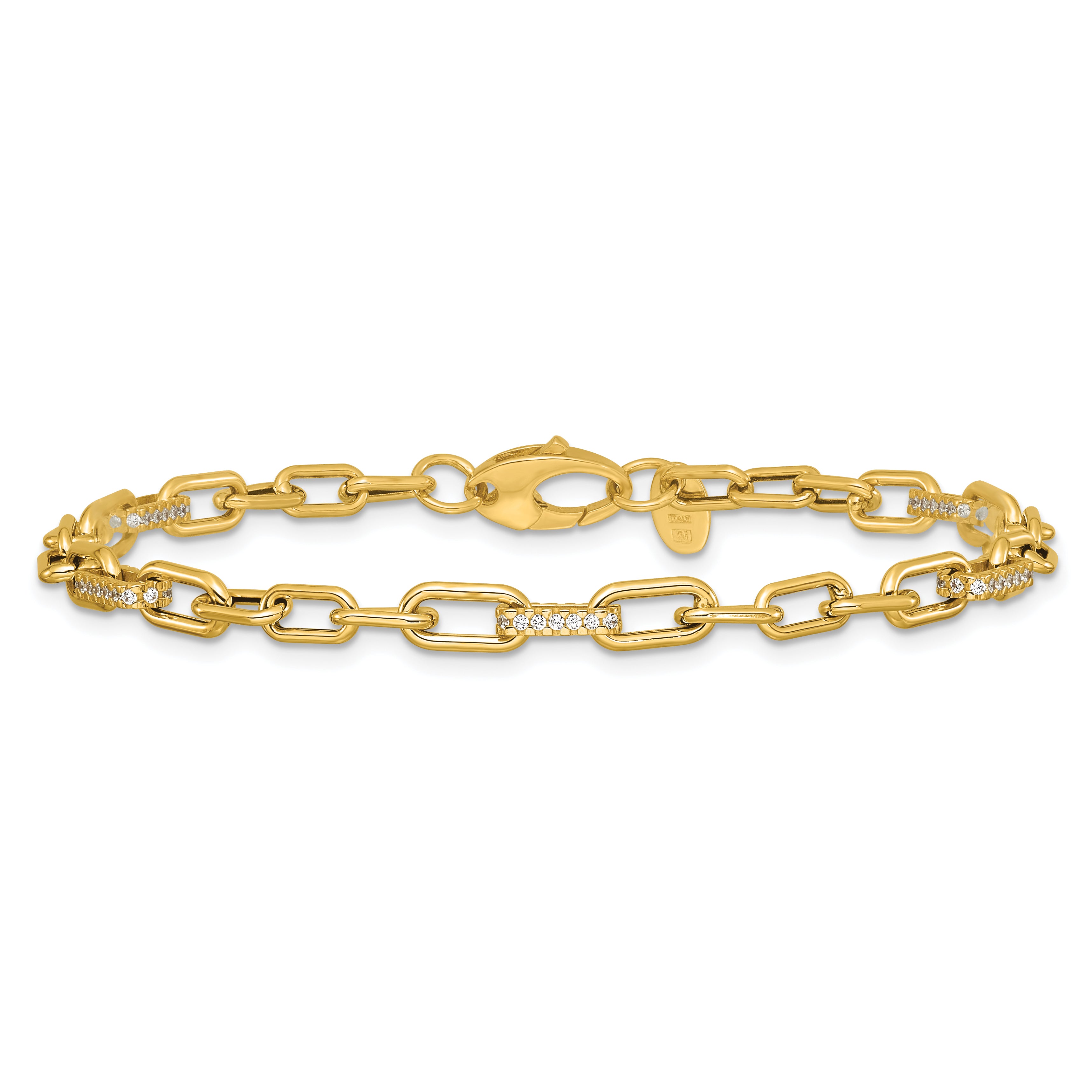 14K Polished CZ Fancy Paperclip Link Bracelet