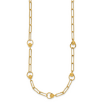 14K Polished and Dia-cut. Circle Station Paperclip Necklace