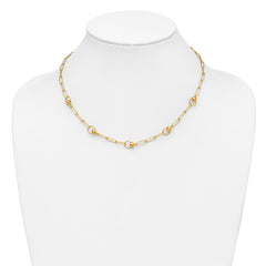 14K Polished and Dia-cut. Circle Station Paperclip Necklace