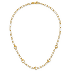 14K Polished and Dia-cut. Circle Station Paperclip Necklace