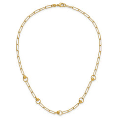 14K Polished and Dia-cut. Circle Station Paperclip Necklace