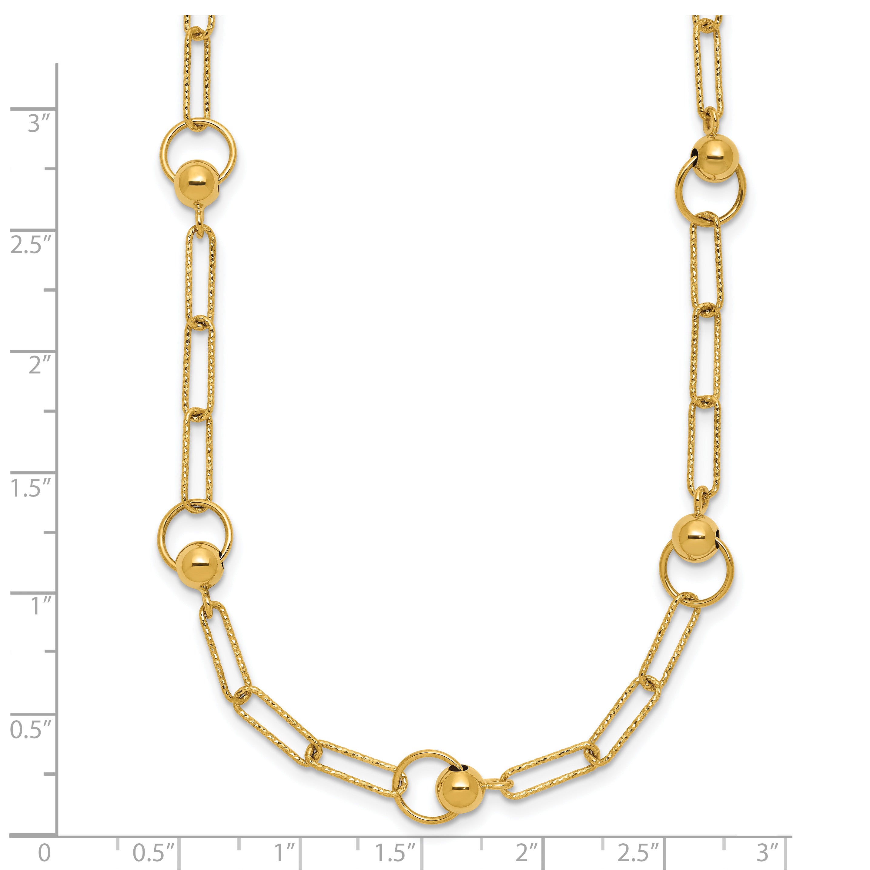14K Polished and Dia-cut. Circle Station Paperclip Necklace