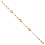 14K Polished and Dia-cut. Circle Station Paperclip Bracelet
