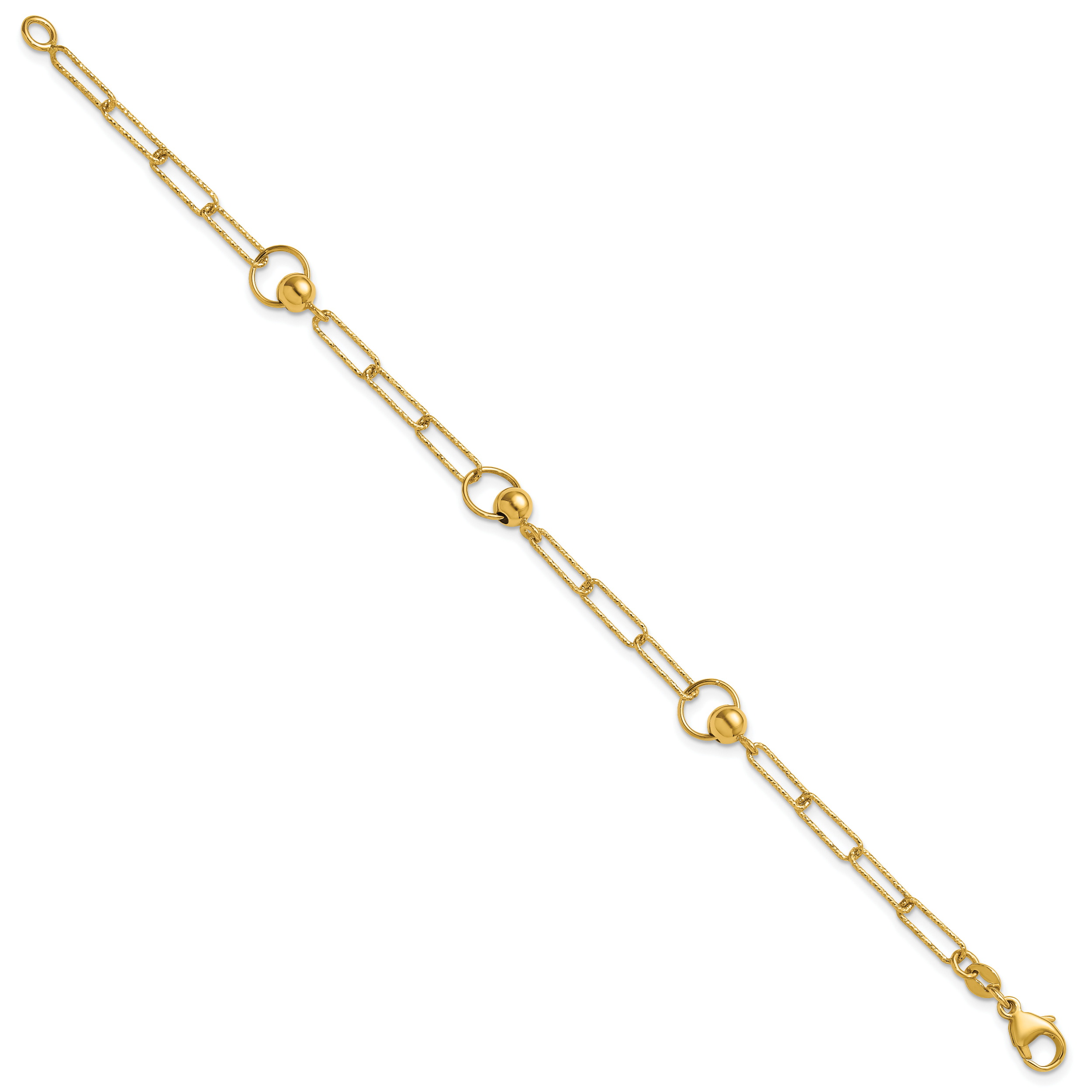 14K Polished and Dia-cut. Circle Station Paperclip Bracelet