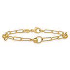 14K Polished and Dia-cut. Circle Station Paperclip Bracelet