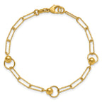 14K Polished and Dia-cut. Circle Station Paperclip Bracelet