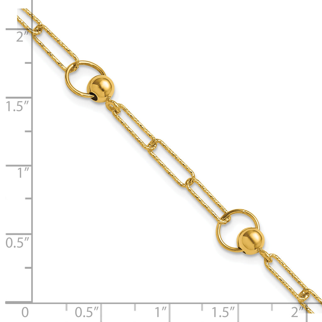 14K Polished and Dia-cut. Circle Station Paperclip Bracelet