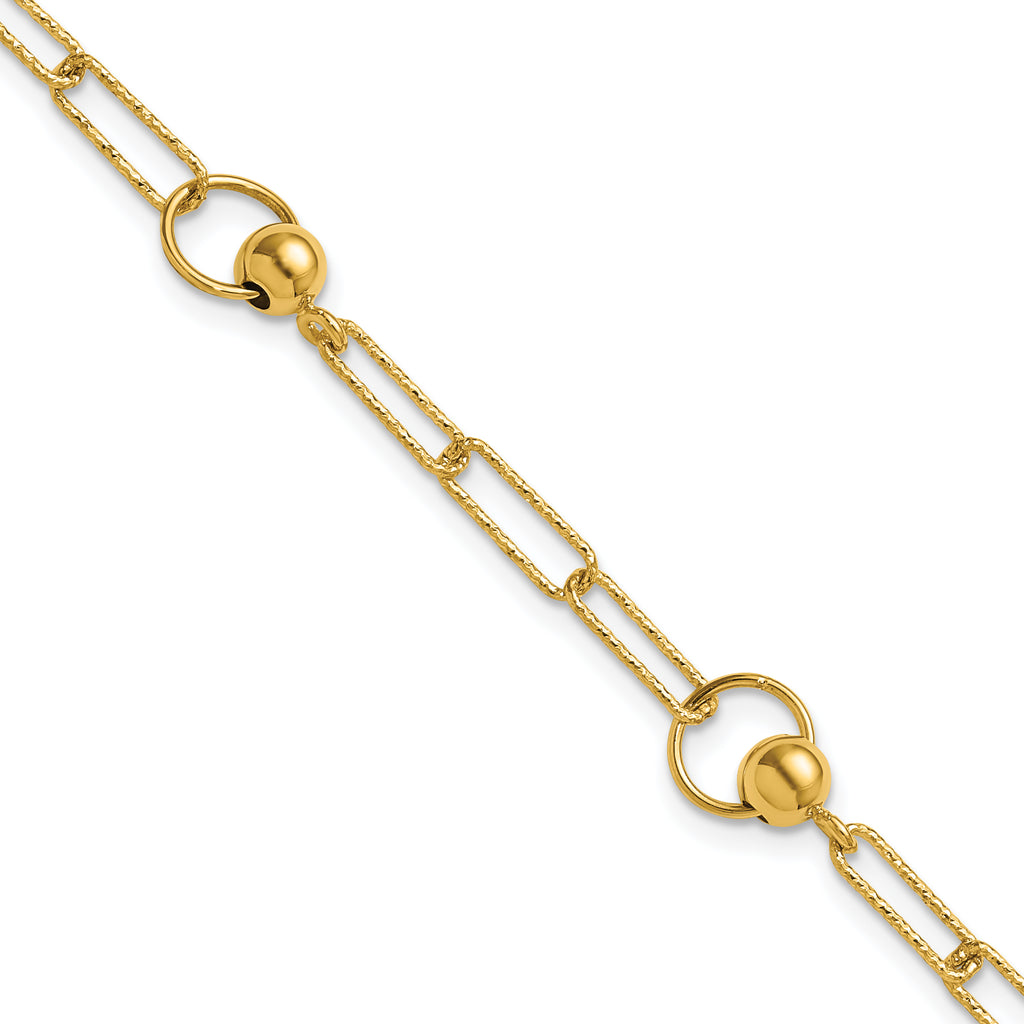 14K Polished and Dia-cut. Circle Station Paperclip Bracelet
