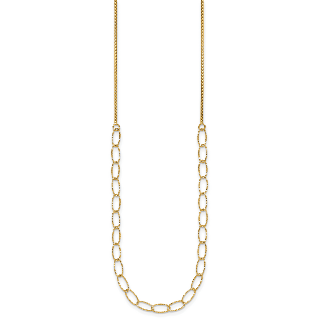 14K Polished and Dia-cut Fancy Oval Link Necklace