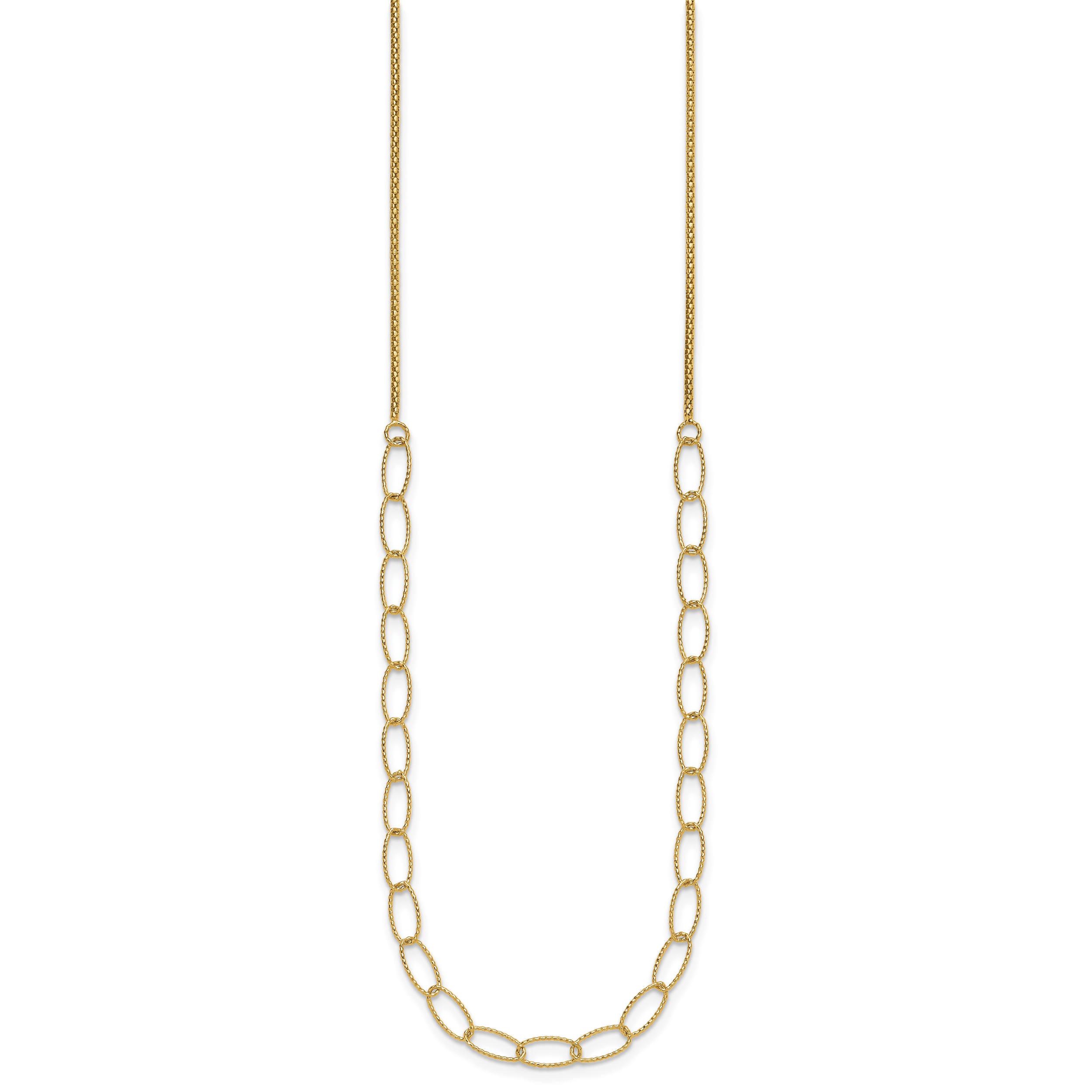 14K Polished and Dia-cut Fancy Oval Link Necklace