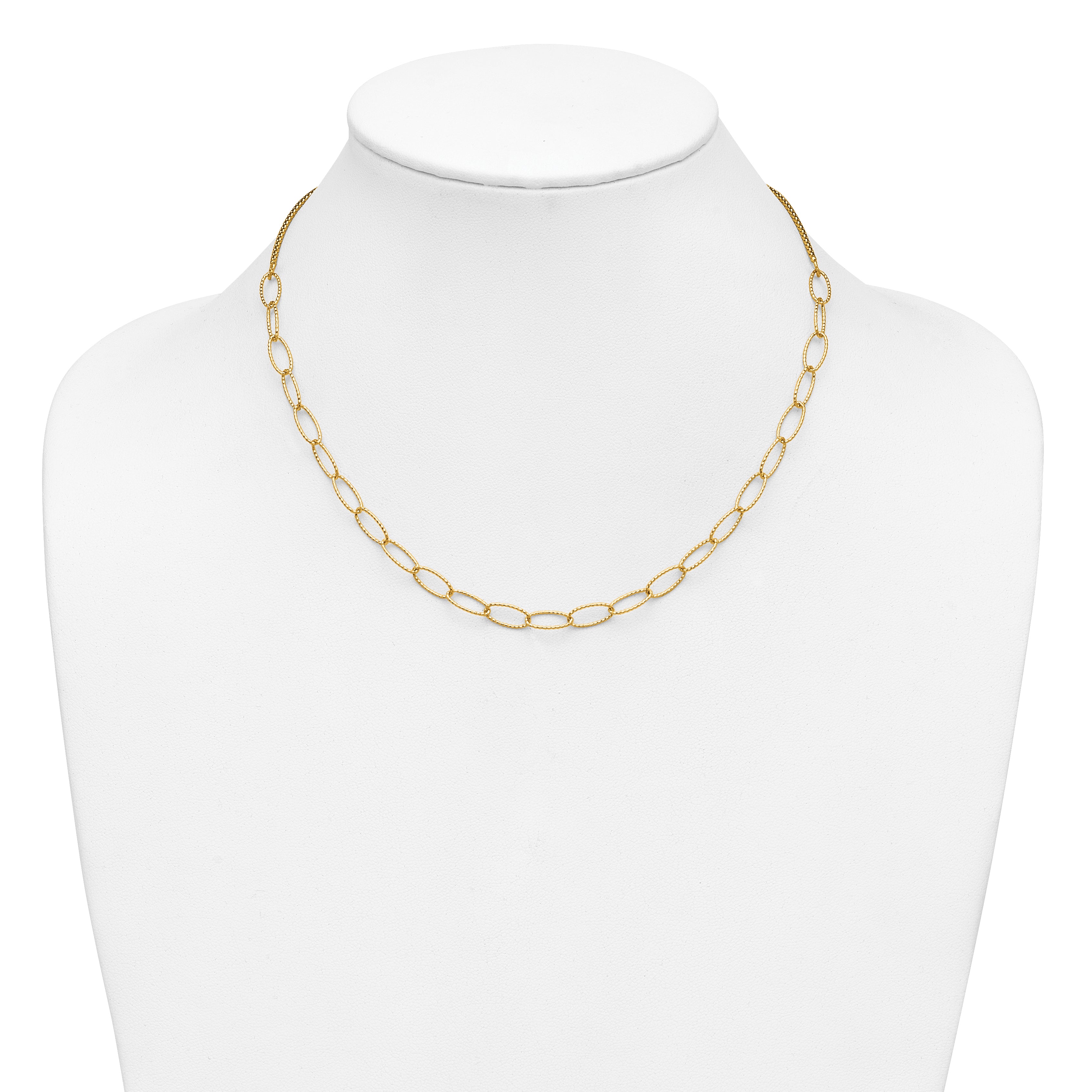 14K Polished and Dia-cut Fancy Oval Link Necklace