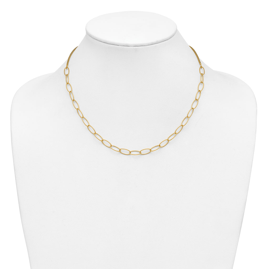 14K Polished and Dia-cut Fancy Oval Link Necklace