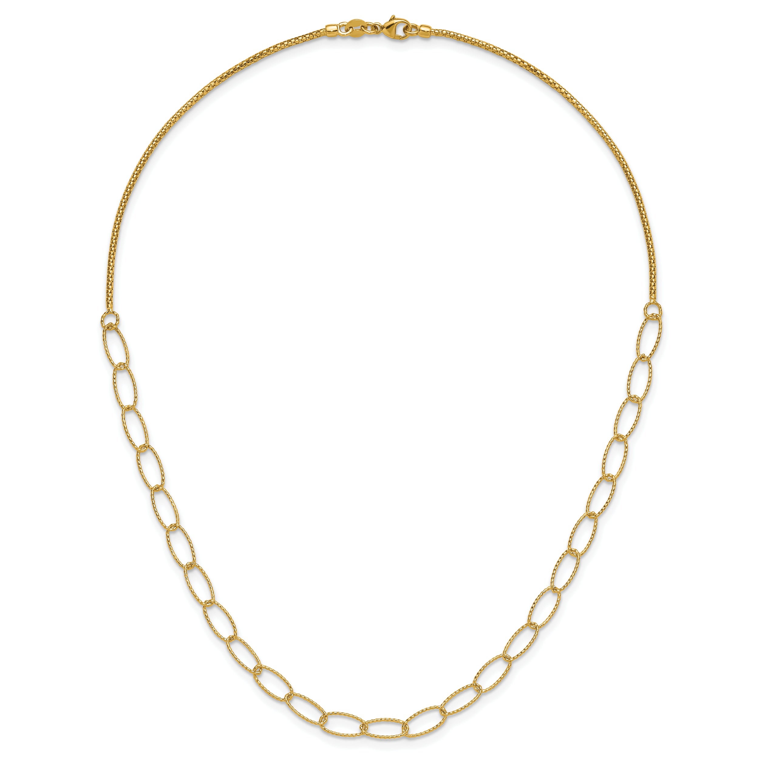 14K Polished and Dia-cut Fancy Oval Link Necklace