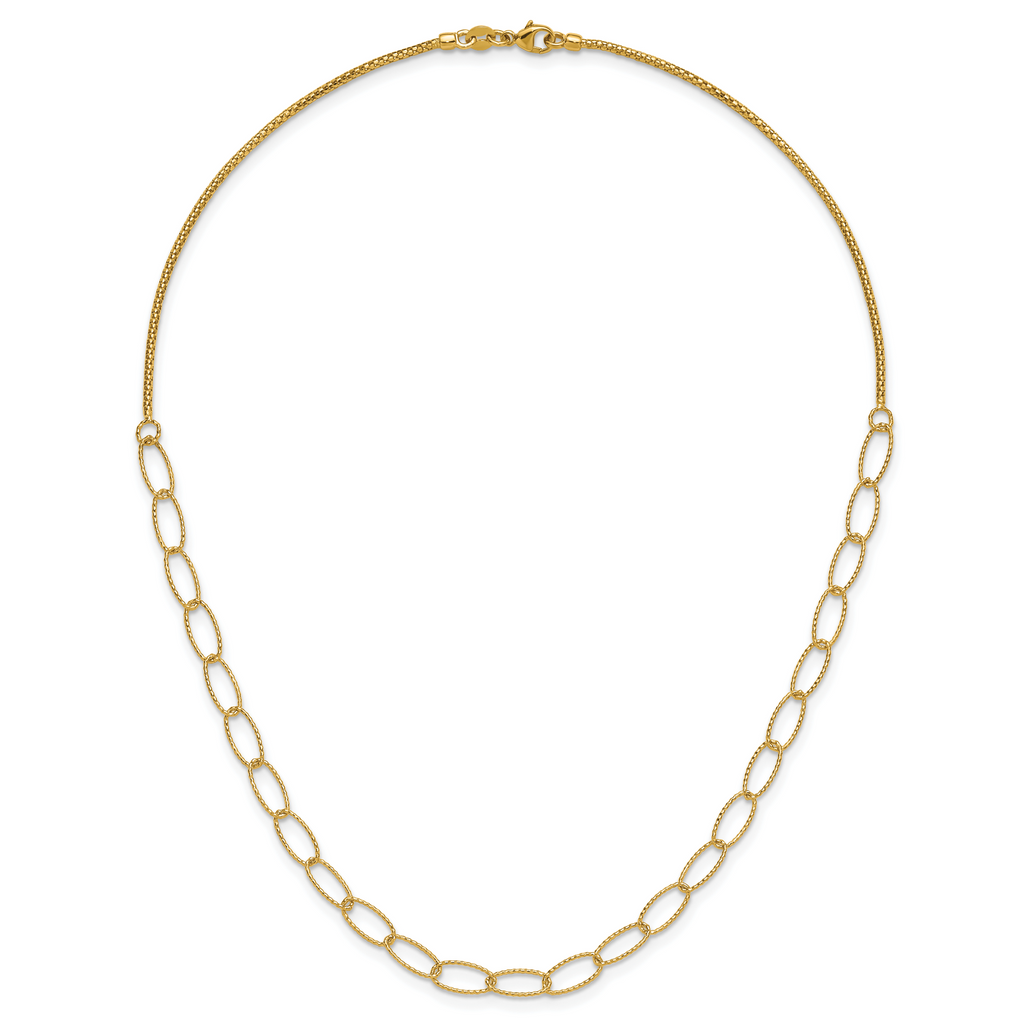 14K Polished and Dia-cut Fancy Oval Link Necklace