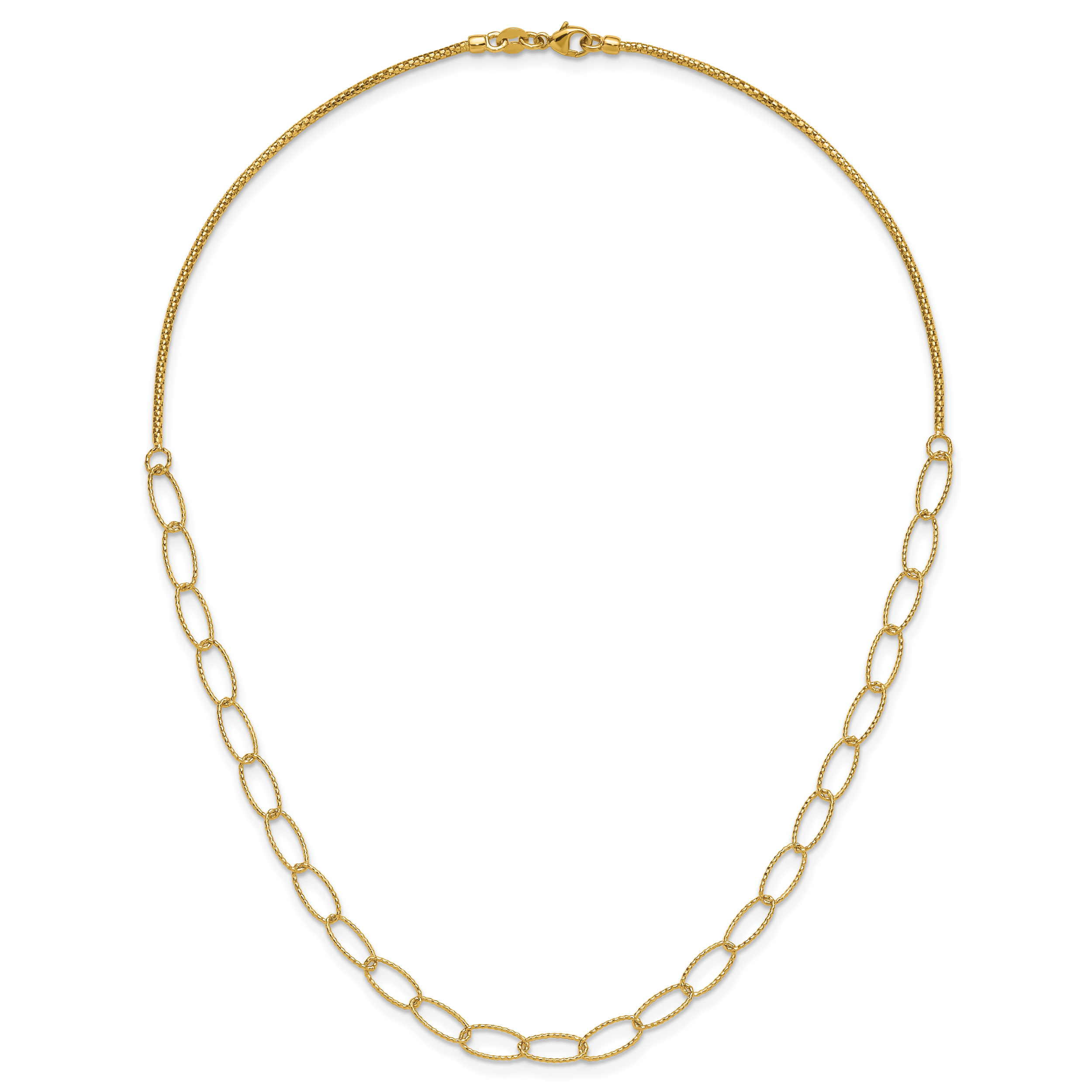 14K Polished and Dia-cut Fancy Oval Link Necklace