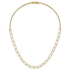 14K Polished and Dia-cut Fancy Oval Link Necklace