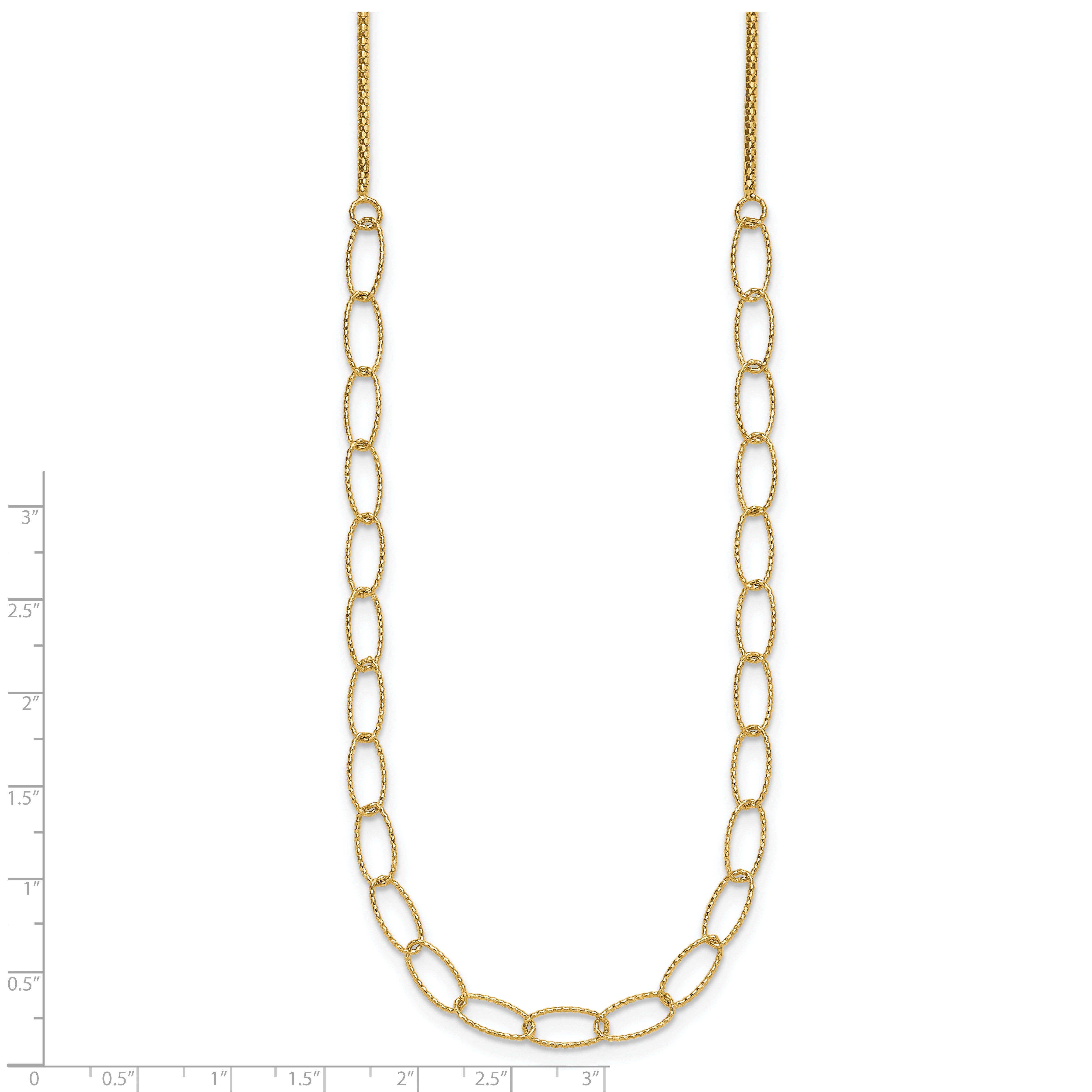 14K Polished and Dia-cut Fancy Oval Link Necklace