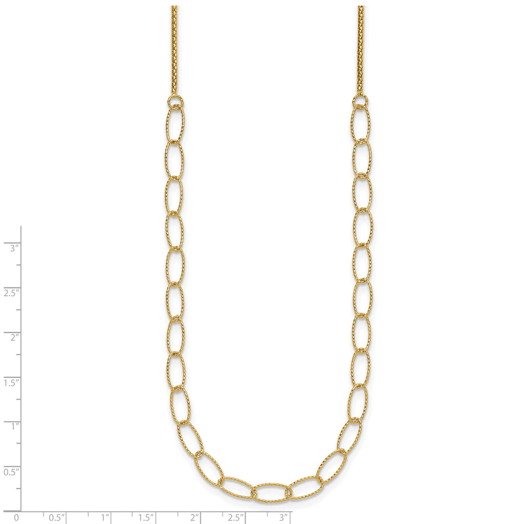14K Polished and Dia-cut Fancy Oval Link Necklace