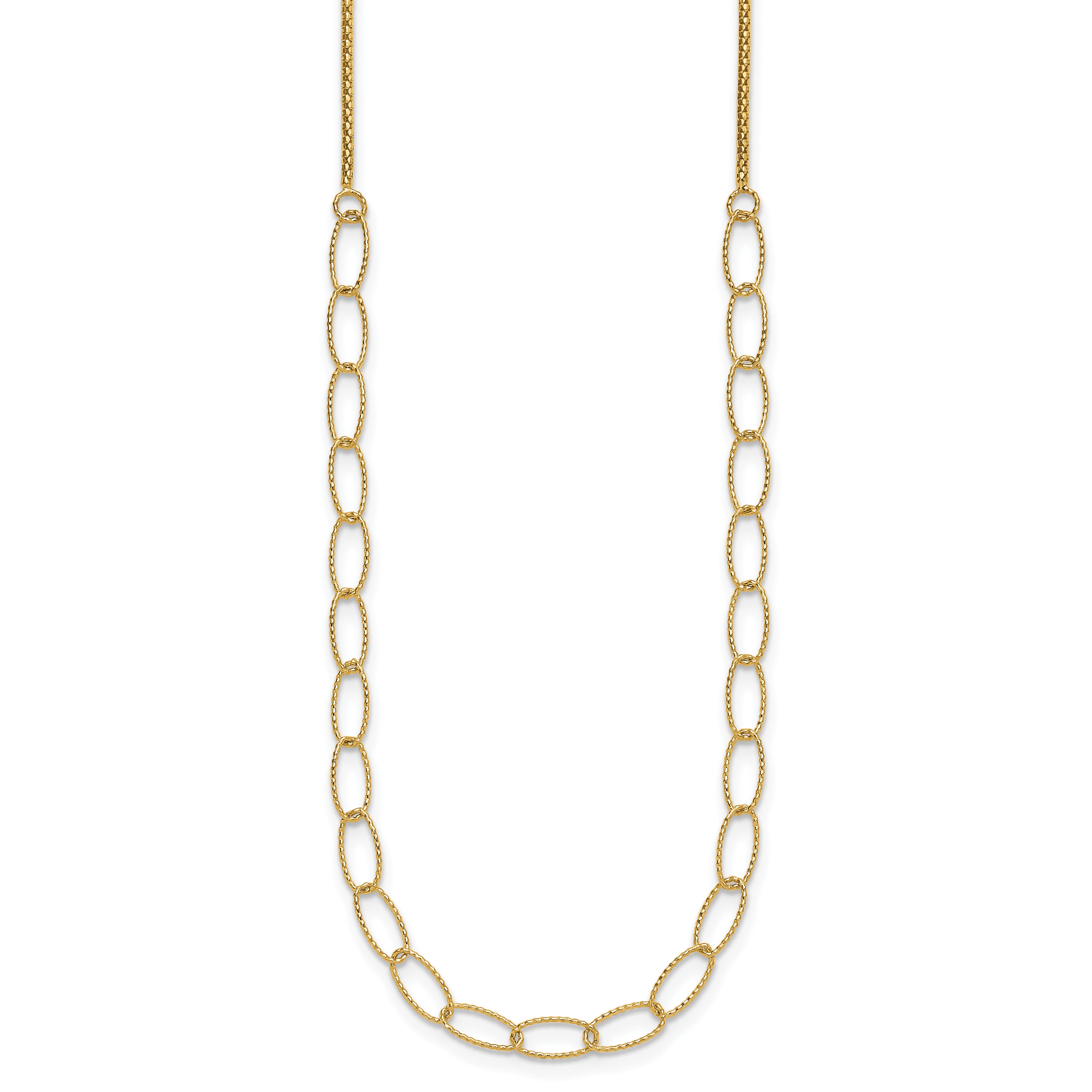 14K Polished and Dia-cut Fancy Oval Link Necklace