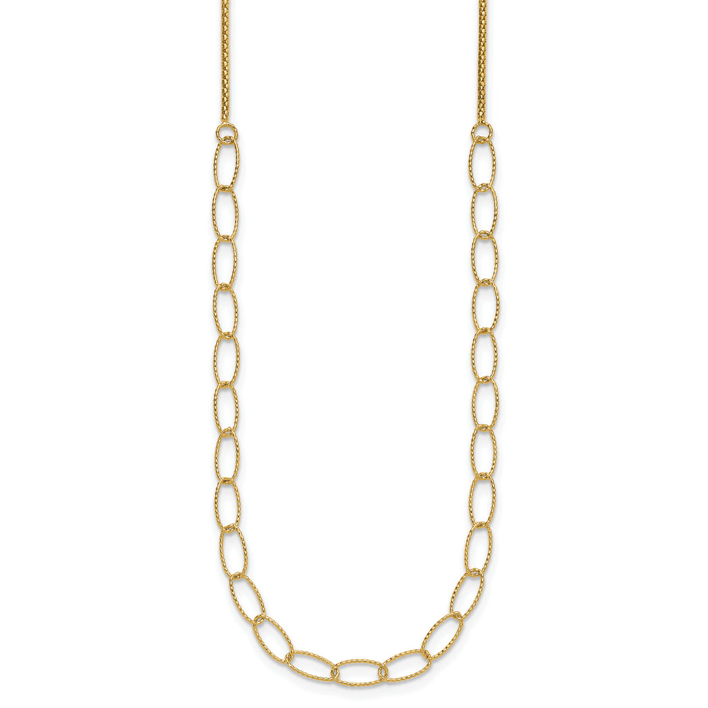 14K Polished and Dia-cut Fancy Oval Link Necklace