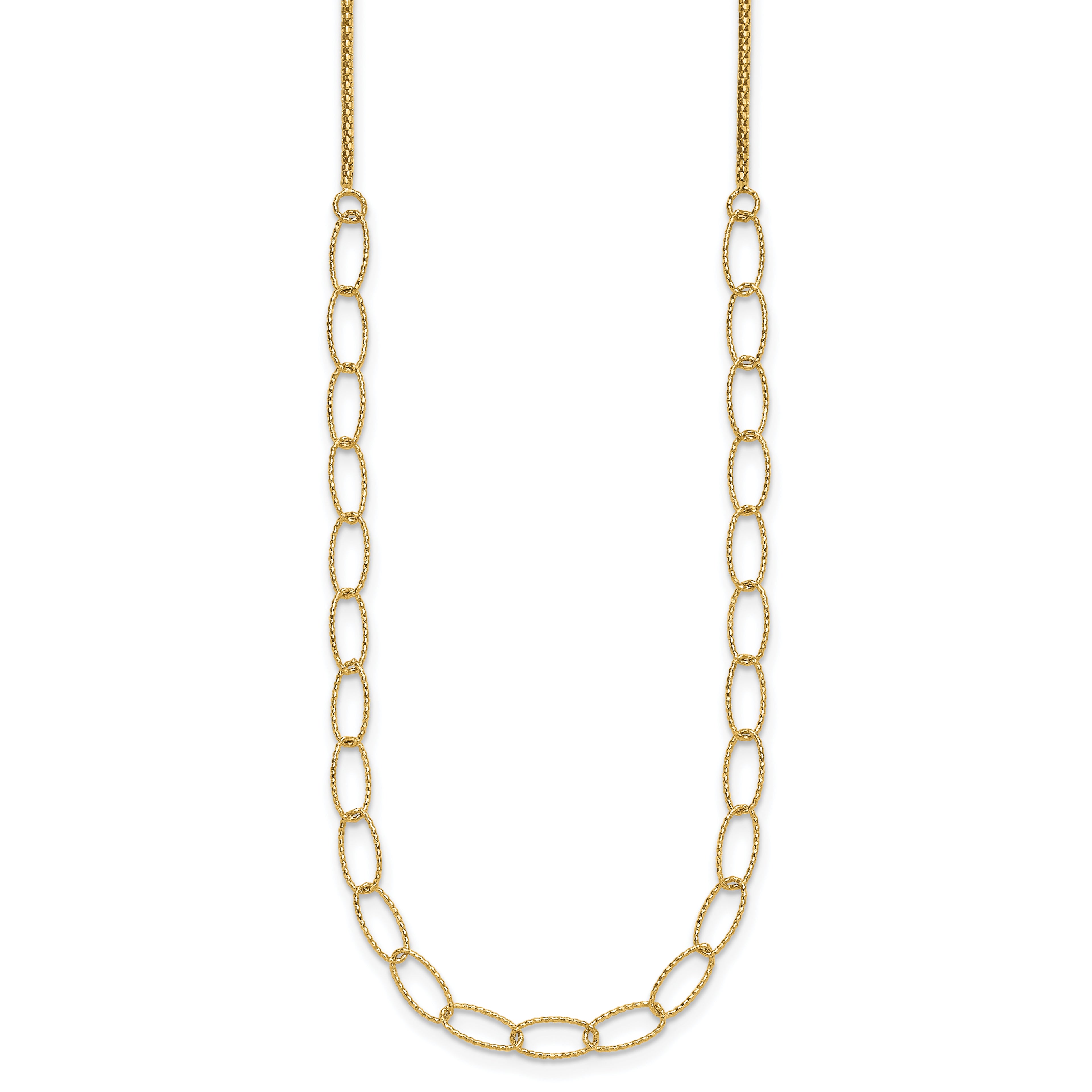 14K Polished and Dia-cut Fancy Oval Link Necklace