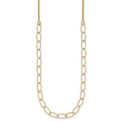 14K Polished and Dia-cut Fancy Oval Link Necklace