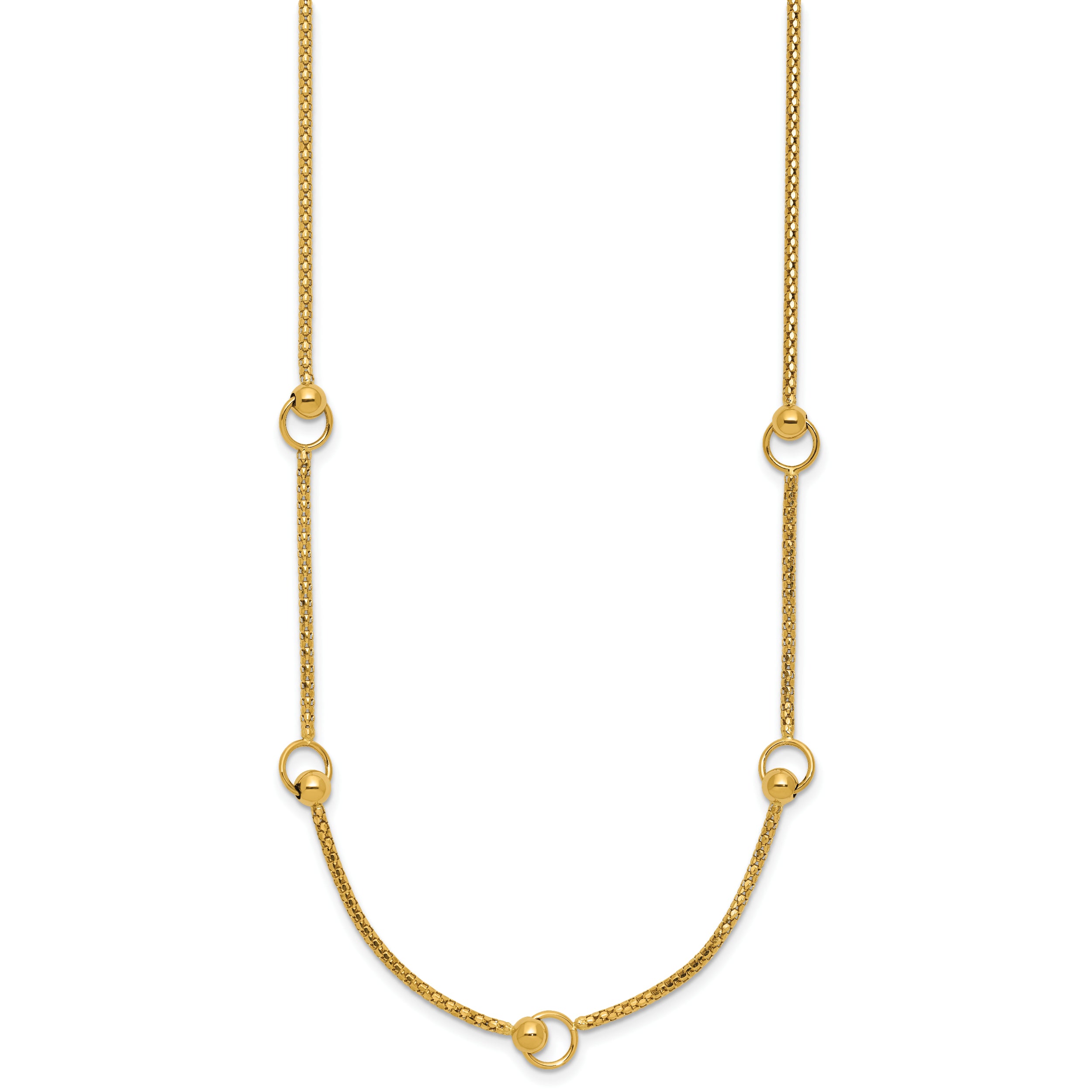 14K Polished Circle Station Popcorn Link Necklace