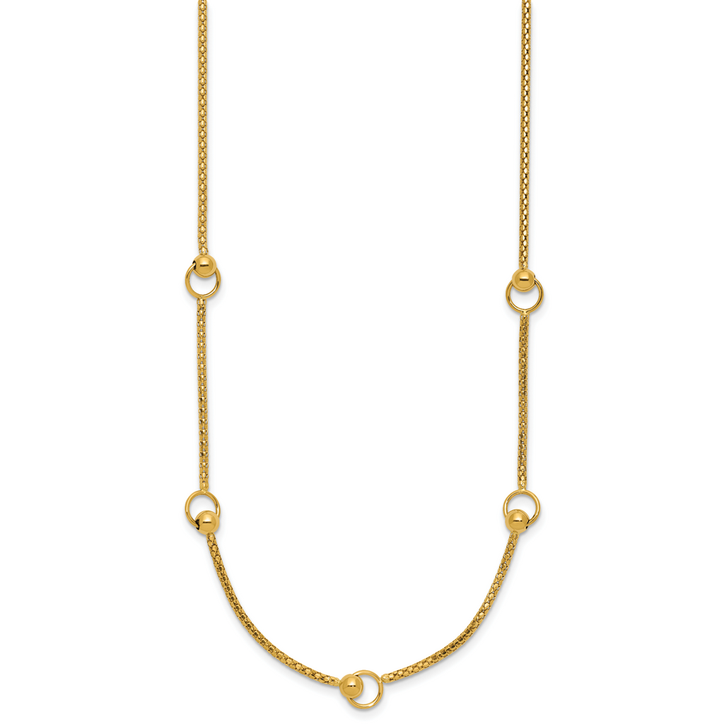 14K Polished Circle Station Popcorn Link Necklace