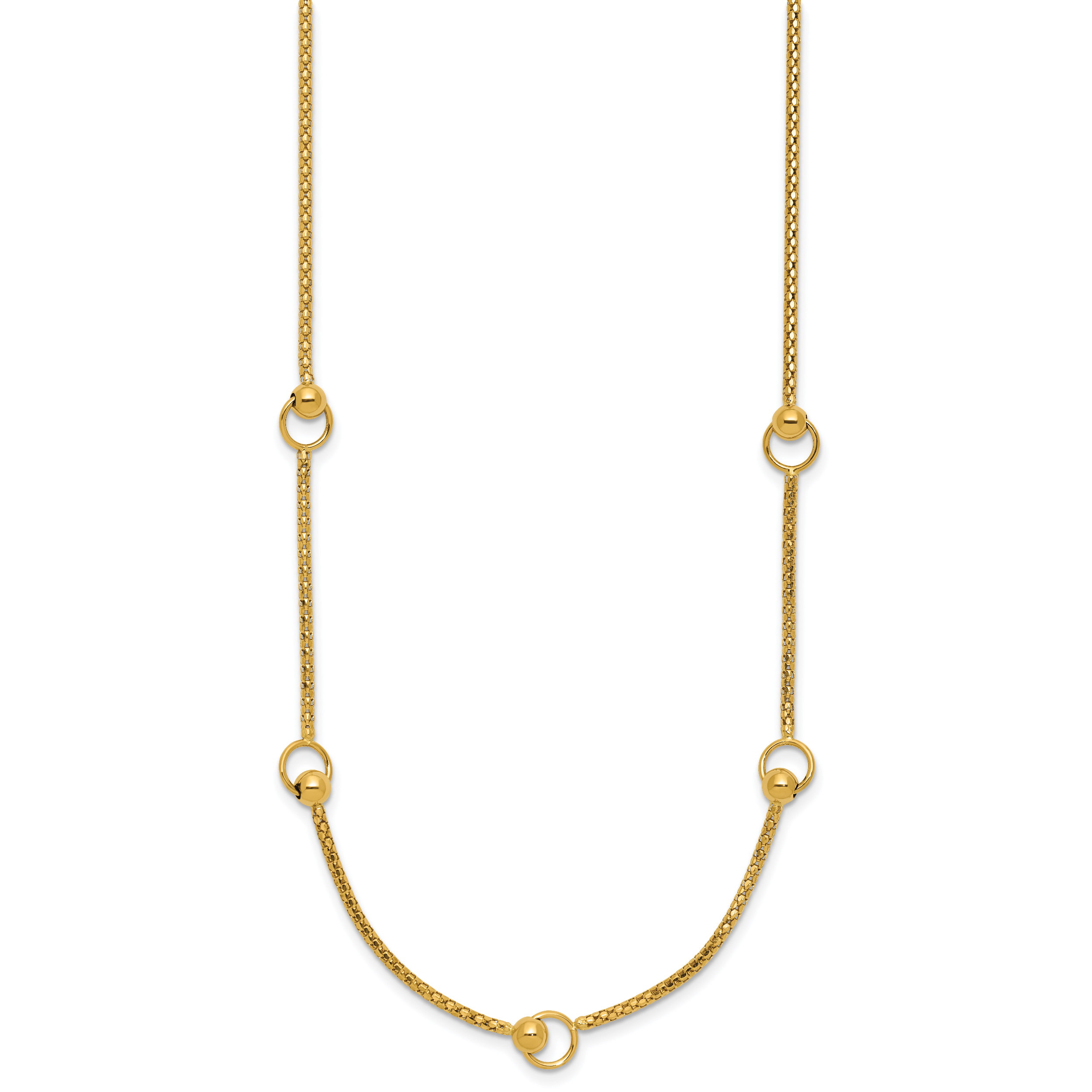 14K Polished Circle Station Popcorn Link Necklace