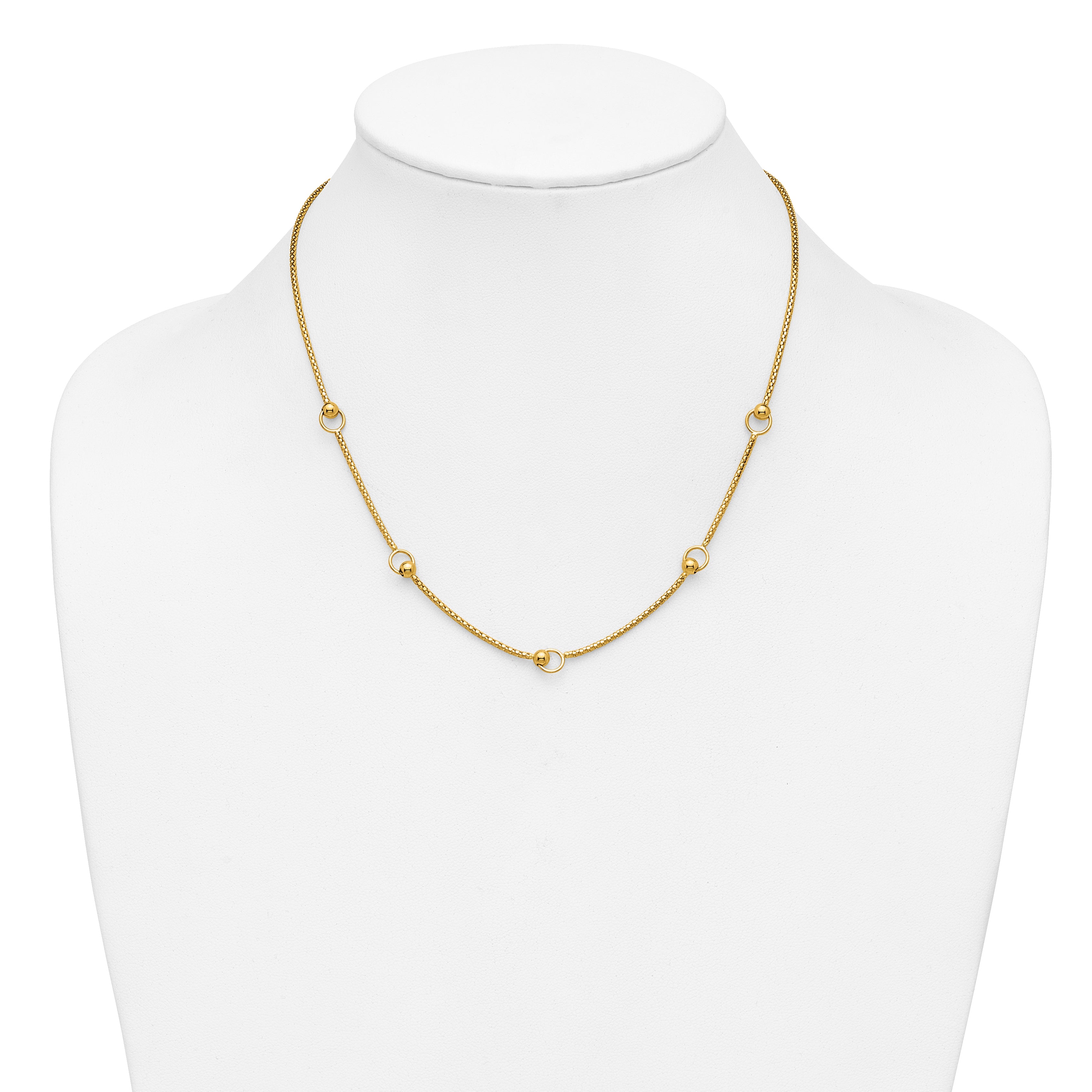 14K Polished Circle Station Popcorn Link Necklace