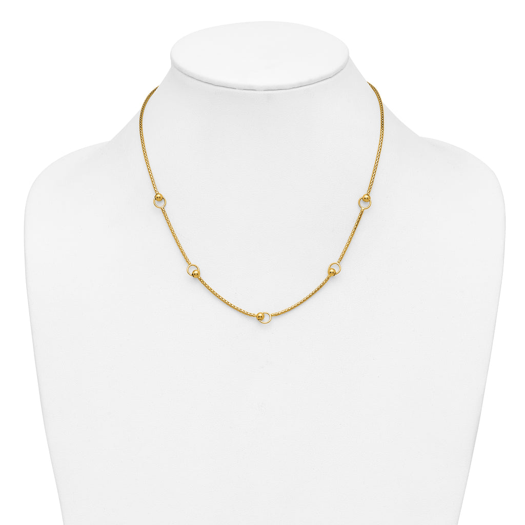 14K Polished Circle Station Popcorn Link Necklace