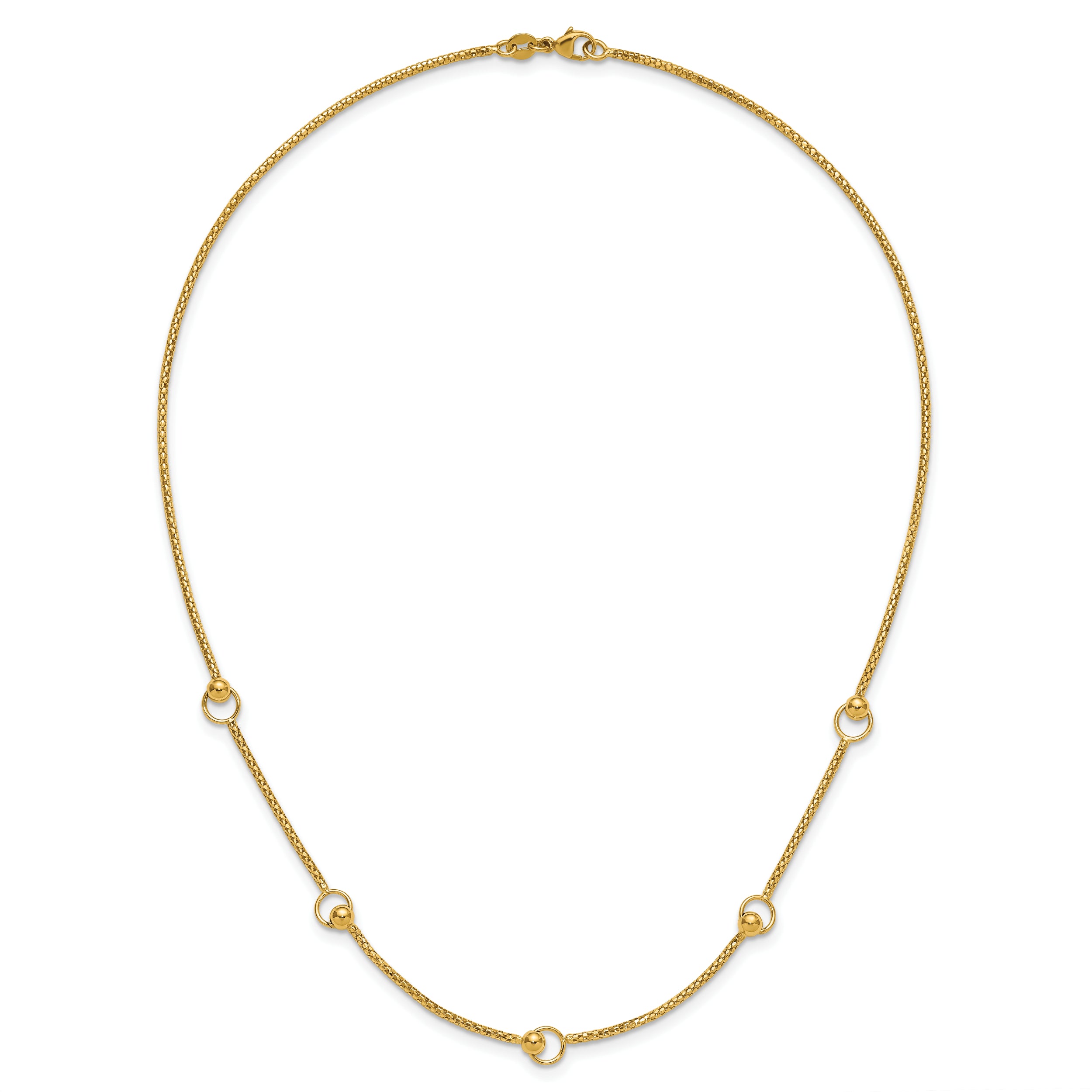 14K Polished Circle Station Popcorn Link Necklace