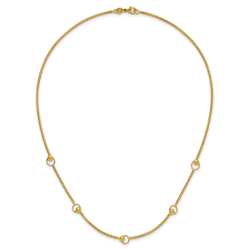 14K Polished Circle Station Popcorn Link Necklace
