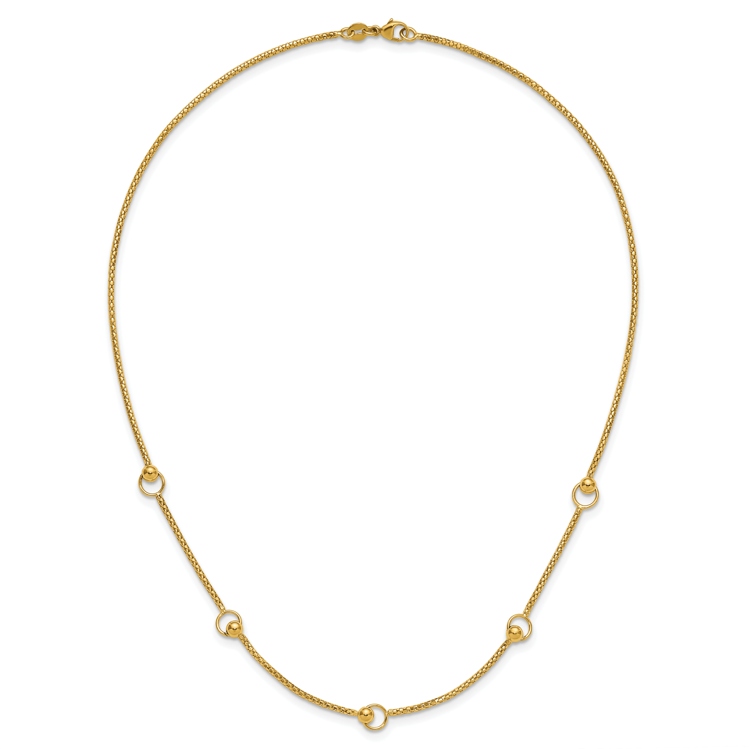 14K Polished Circle Station Popcorn Link Necklace