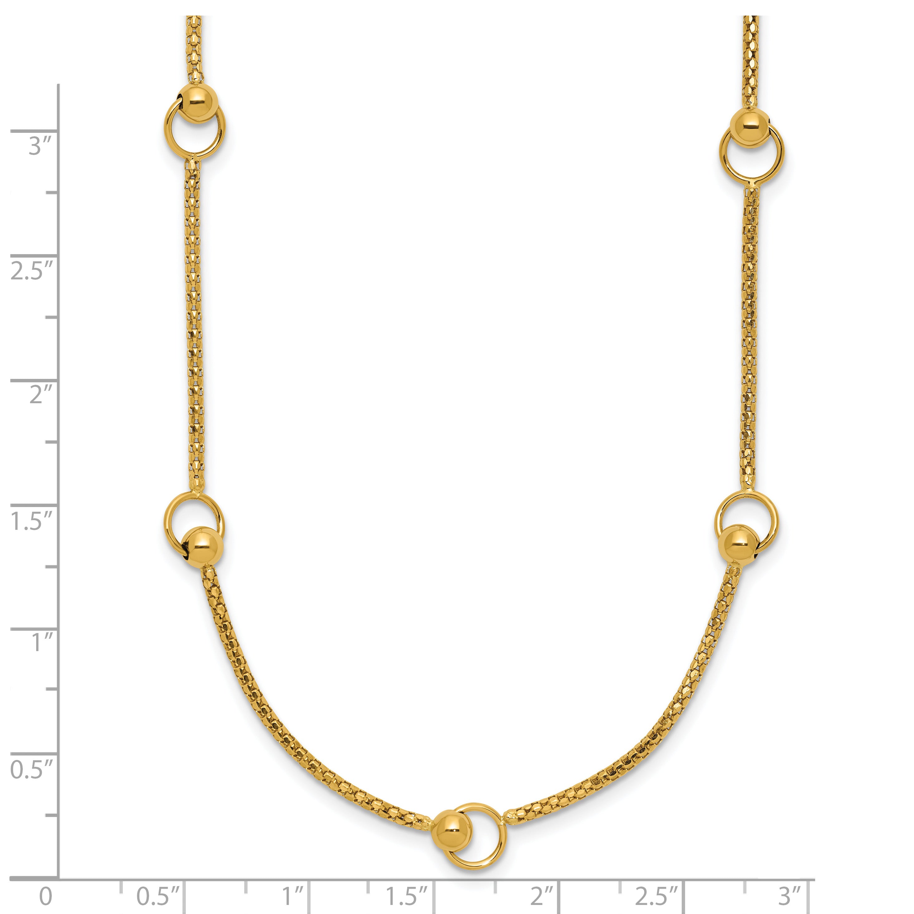 14K Polished Circle Station Popcorn Link Necklace