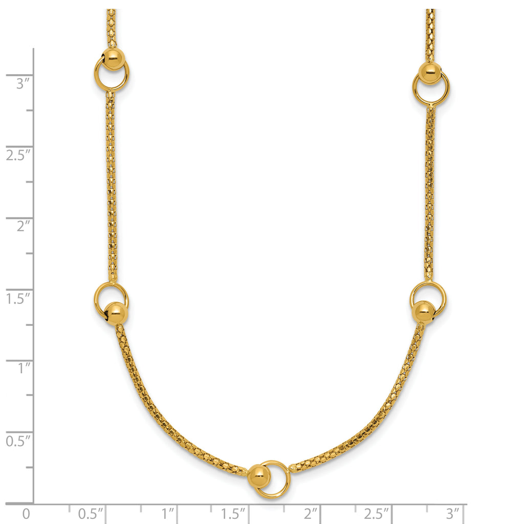 14K Polished Circle Station Popcorn Link Necklace