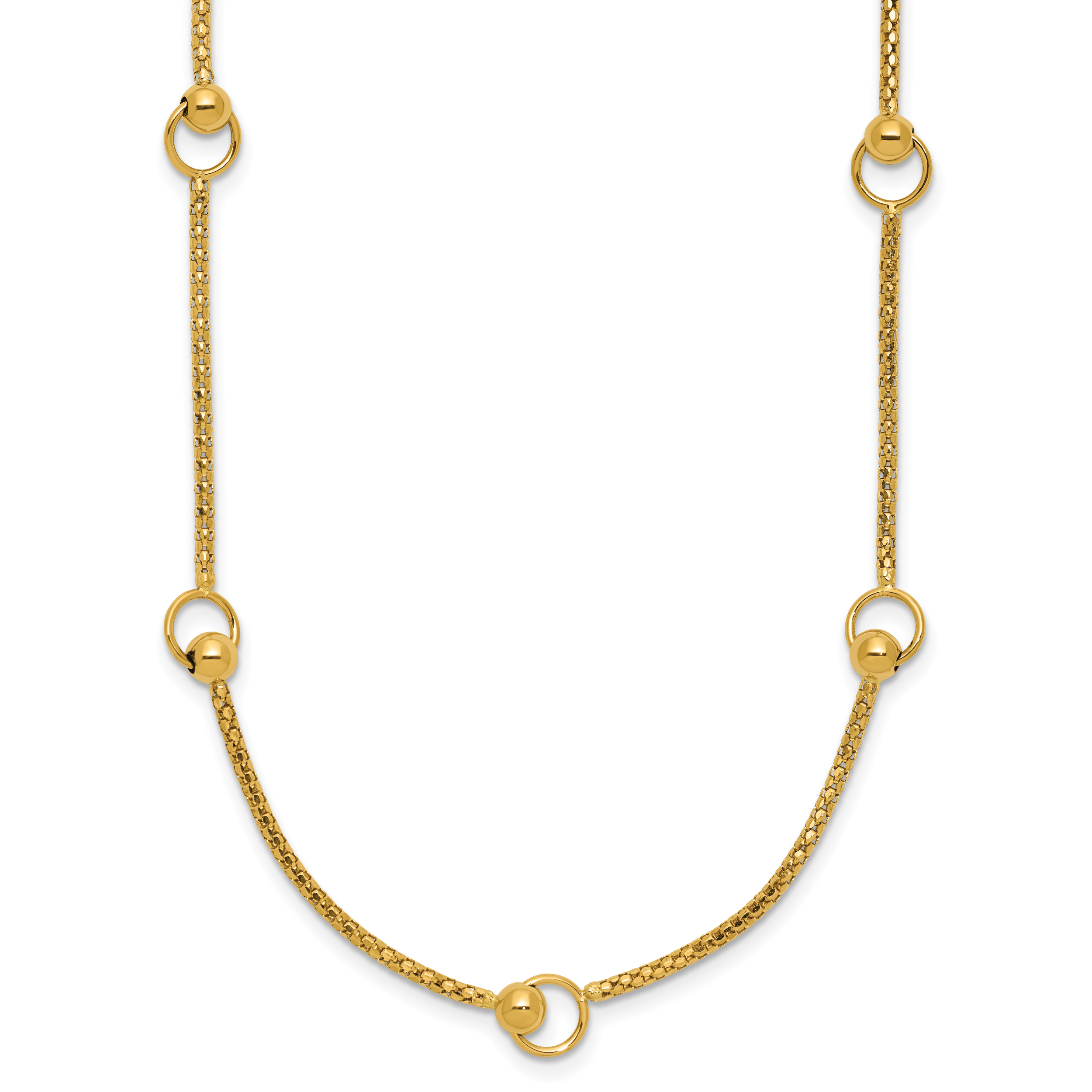 14K Polished Circle Station Popcorn Link Necklace Main image