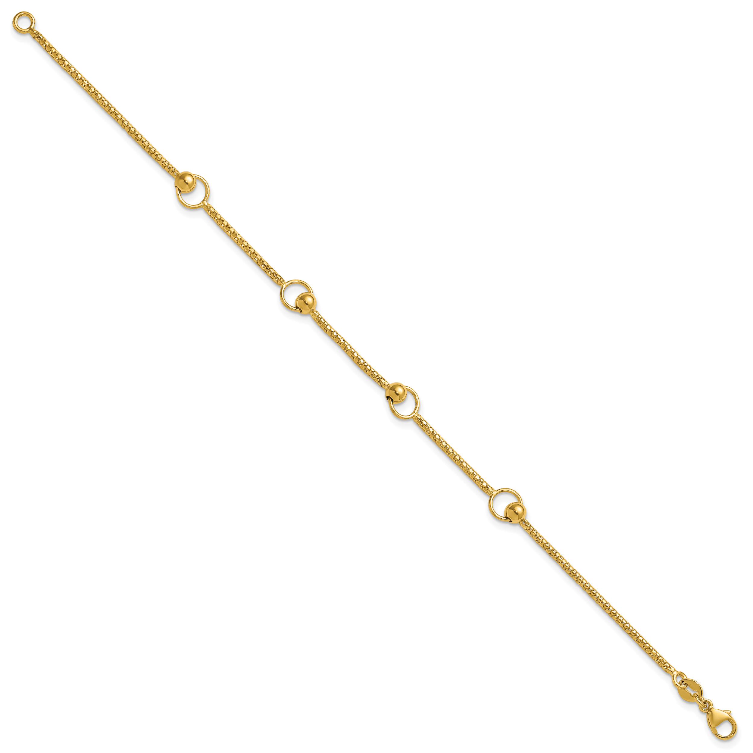 14K Polished Circle Station Popcorn Link Bracelet