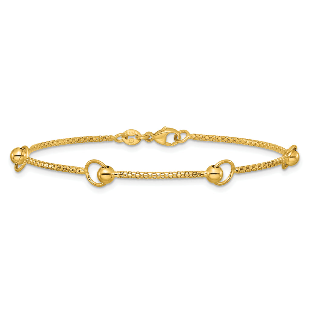 14K Polished Circle Station Popcorn Link Bracelet