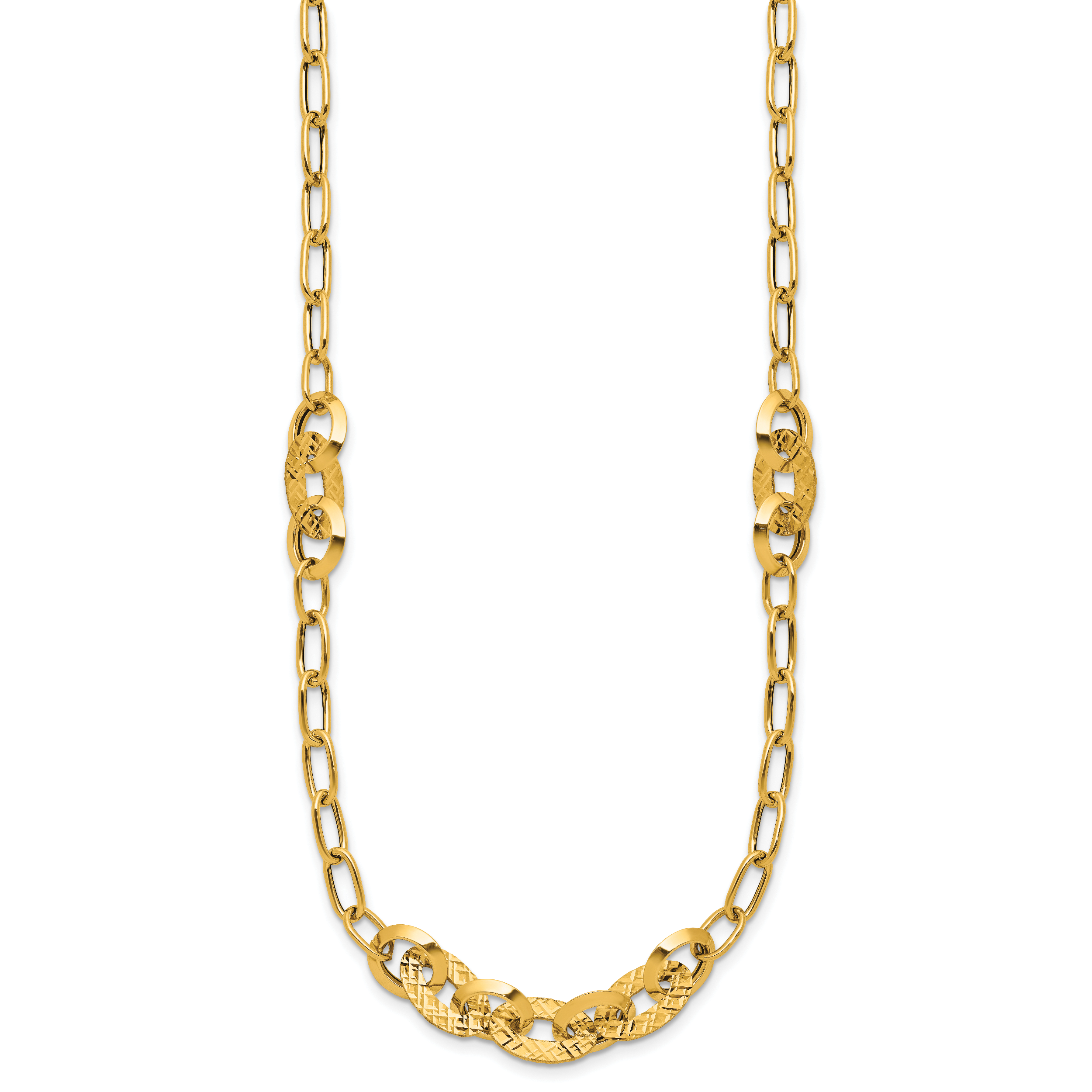 14K Polished and Diamond-cut Fancy Oval Link Necklace Secondary image