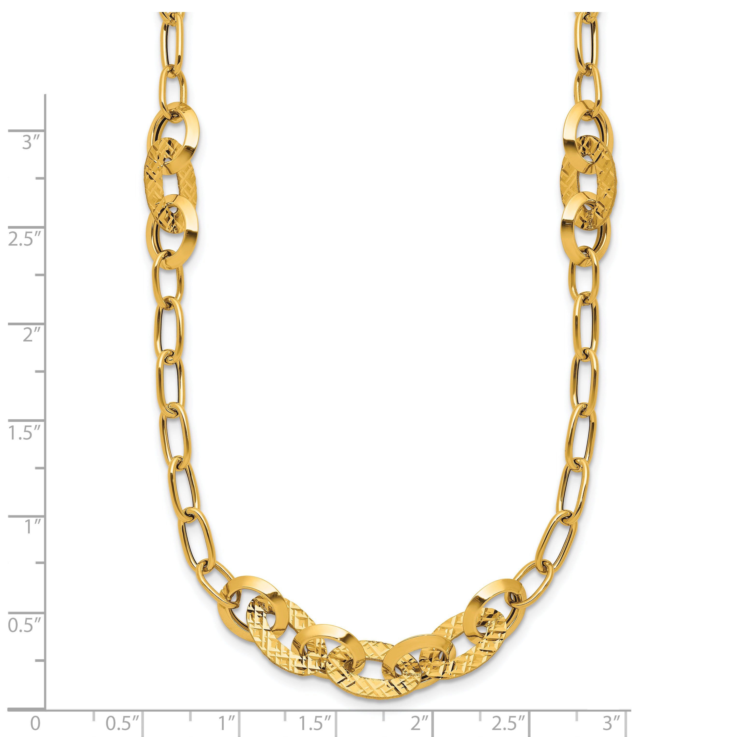 14K Polished and Diamond-cut Fancy Oval Link Necklace