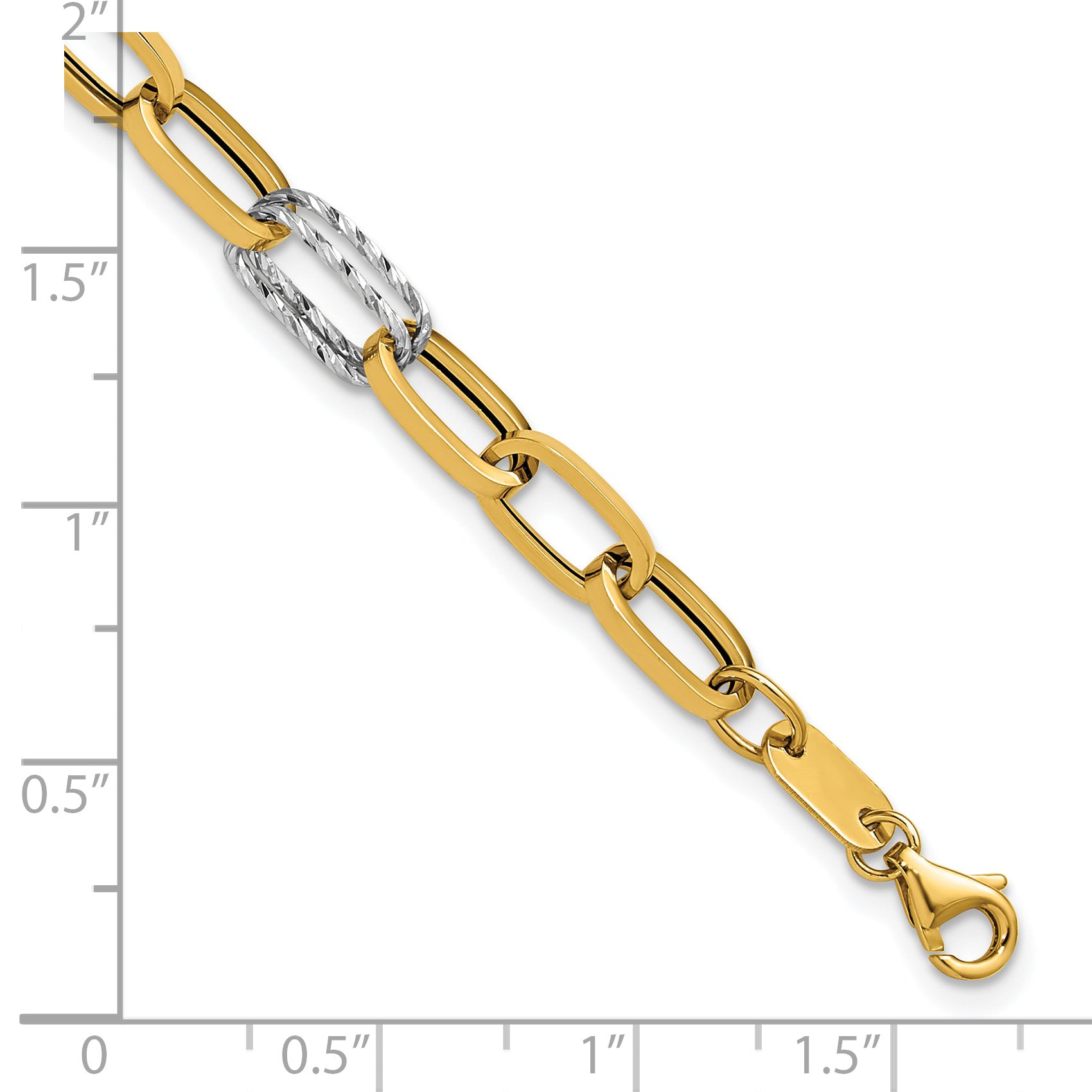 14K Two-tone Polished / Dia-cut Fancy Link w/.5in ext. Bracelet